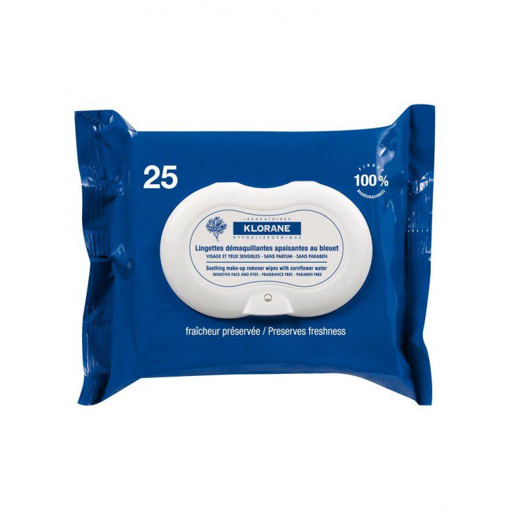 klorane bleuet lingettes demaquillantes apaisantes 25 unites