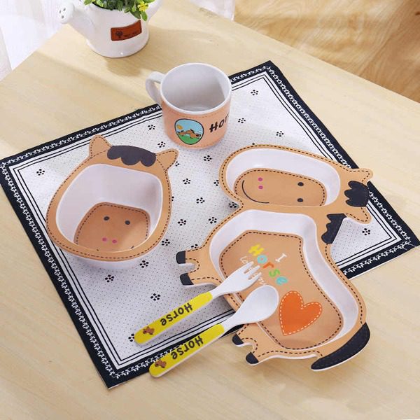 ensemble assietes fibre bamboo cheval 5 pcs