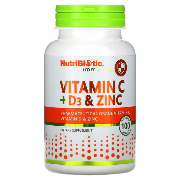 nutribiotic immunite vitamine c + d3 & zinc 100 capsules 