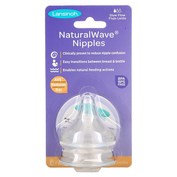 lansinoh, mamelons naturalwave, debit lent, 2 tetons 