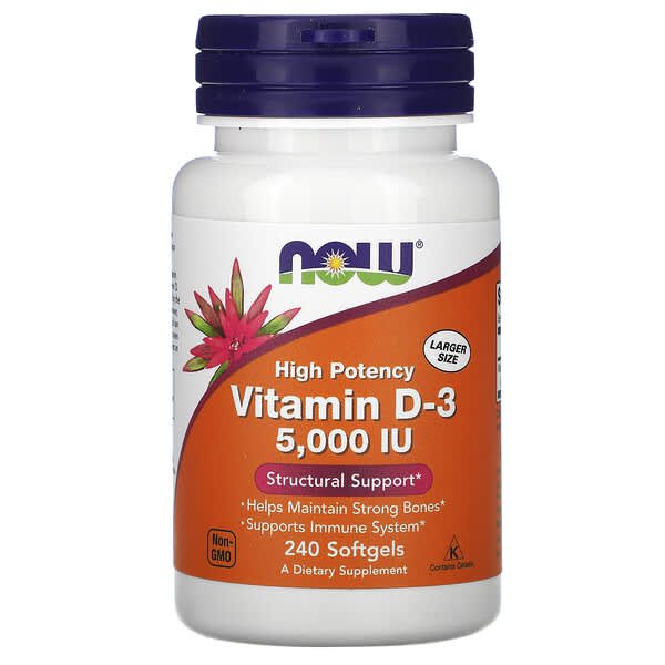 now foods, vitamin d-3, 125 mcg (5,000 iu), 240 softgels 