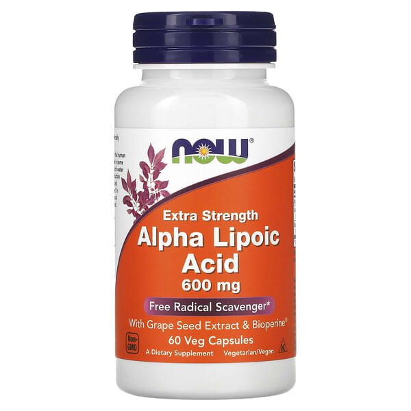 now foods, acide alpha-lipoique, extra fort, 600 mg, 60 gelules vegetales 