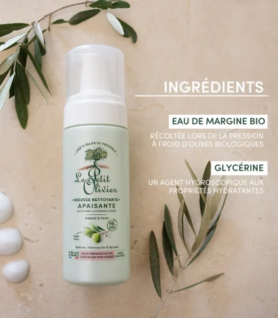 le petit olivier mousse nettoyante - huile dolive 75 ml