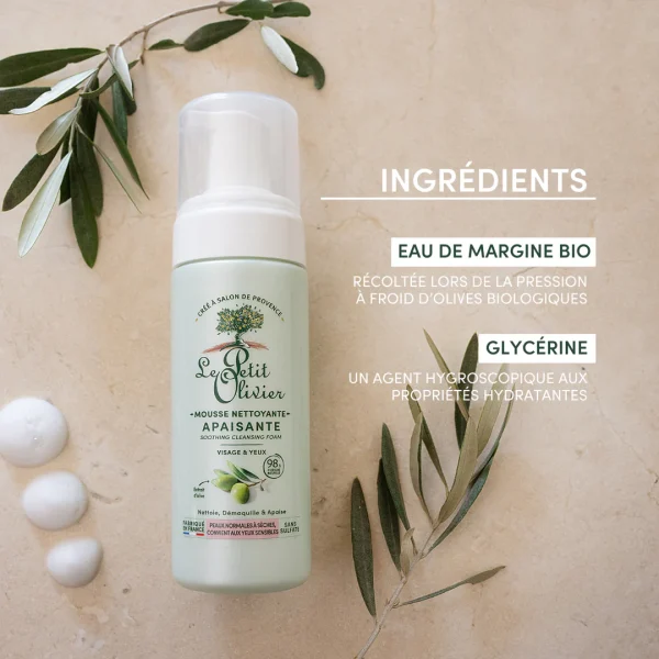 le petit olivier mousse nettoyante - huile dolive 75 ml