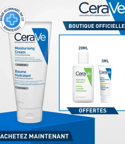 cerave pack baume hydratant 177 ml + creme lavante +