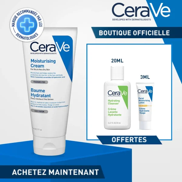cerave pack baume hydratant 177 ml + creme lavante +