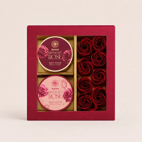 AURORA MIDNIGHT ROSE Box Gift set with soap flowers
