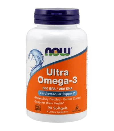 now foods. ultra omega-3. 500 mg d acide eicosapentaenoique/250 mg de dha (acide docosahexaenoique) 90 capsules a enveloppe molle a enrobage enterique