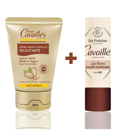roge cavailles pack creme mains veloutante + baume levres