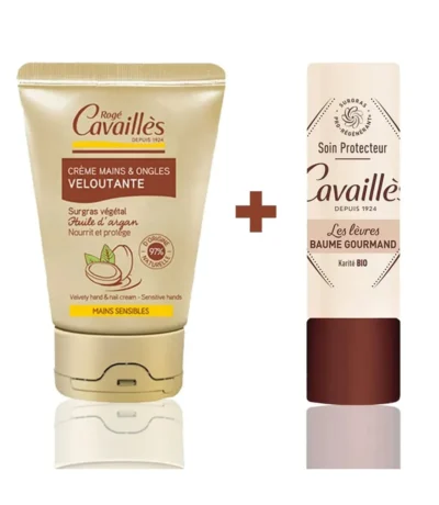 roge cavailles pack creme mains veloutante + baume levres
