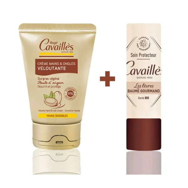 roge cavailles pack creme mains veloutante + baume levres