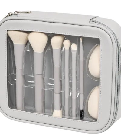 set pinceaux maquillage 8 pieces avec eponges et pochette action