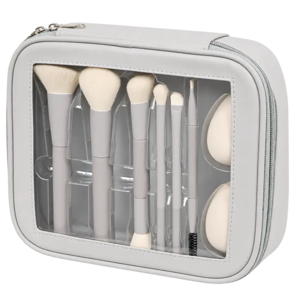 set pinceaux maquillage 8 pieces avec eponges et pochette action