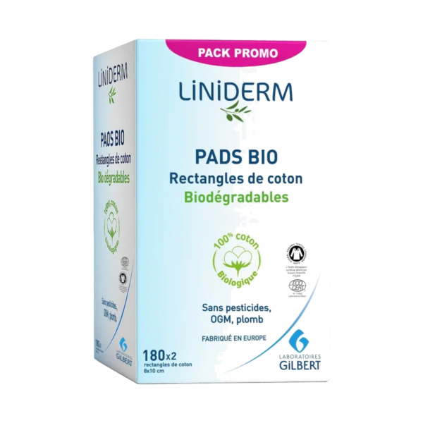 gilbert liniderm pads bio rectangles de coton 2 x 180