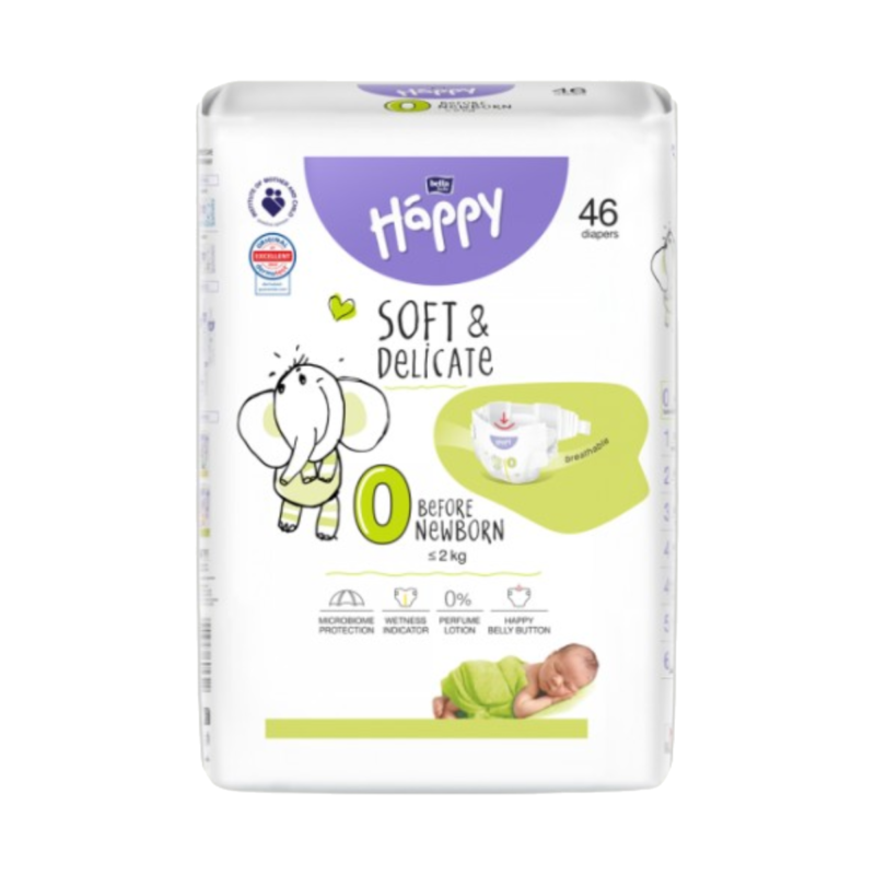 happy soft & delicate couches taille 0 before newborn ≤ 2 kg 46 couches