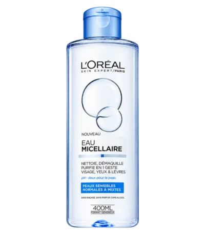 l'oreal paris eau micellaire – flacon bleu transparent de 400 ml