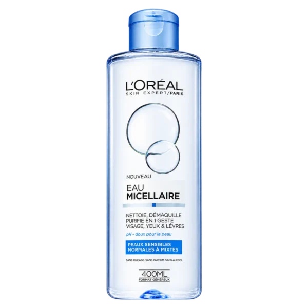 l'oreal paris eau micellaire – flacon bleu transparent de 400 ml