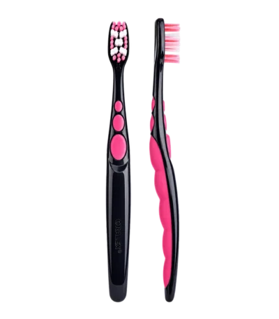 oralex brosse a dents total action – manche noir et rose, poils roses et blancs