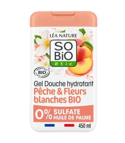 so'bio gel douche hydratant peche et fleurs blanches – flacon 450 ml