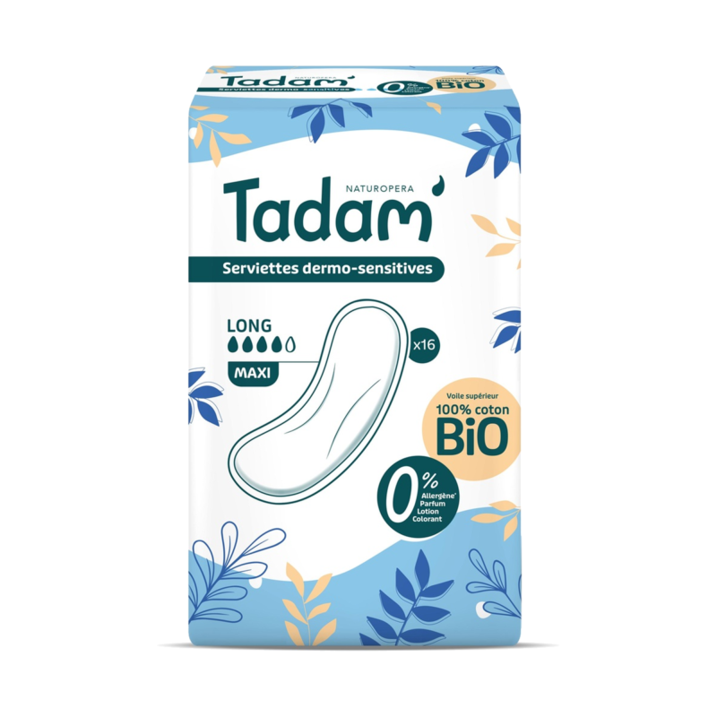 tadam' serviettes dermo-sensitives maxi long x16