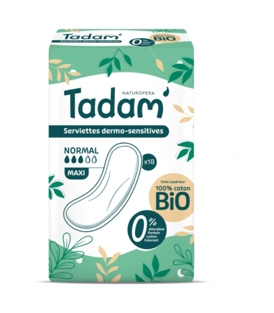 tadam' serviettes dermo-sensitives maxi normal x18