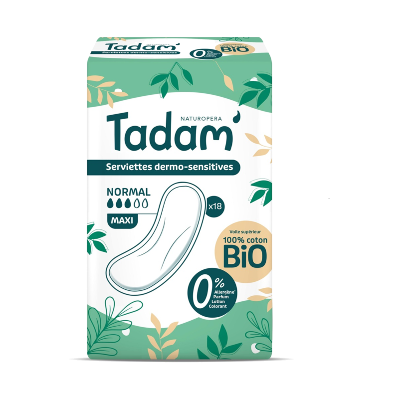 tadam' serviettes dermo-sensitives maxi normal x18