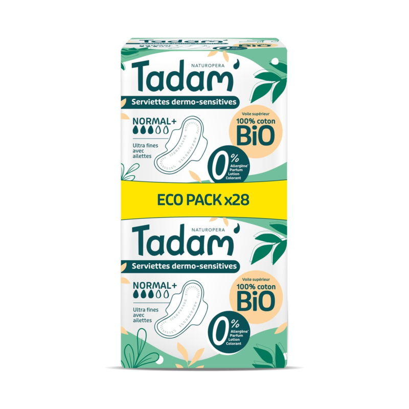 tadam' serviettes dermo-sensitives normal+ eco pack x28