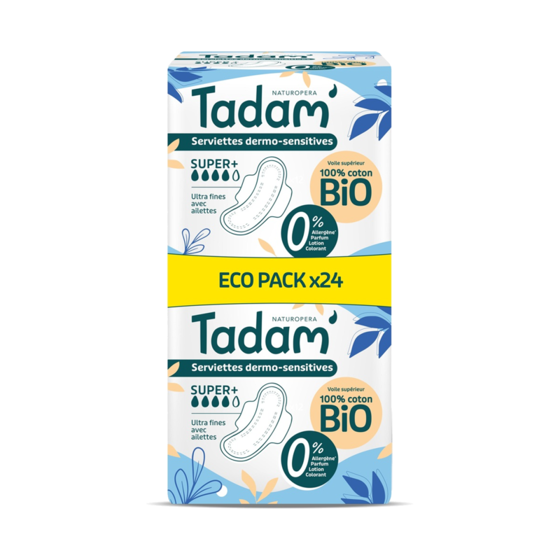 tadam' serviettes dermo-sensitives super+ eco pack x24